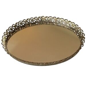 Mirrored vanity tray ornate reticulated brass filigree frame Around Oval Mirror